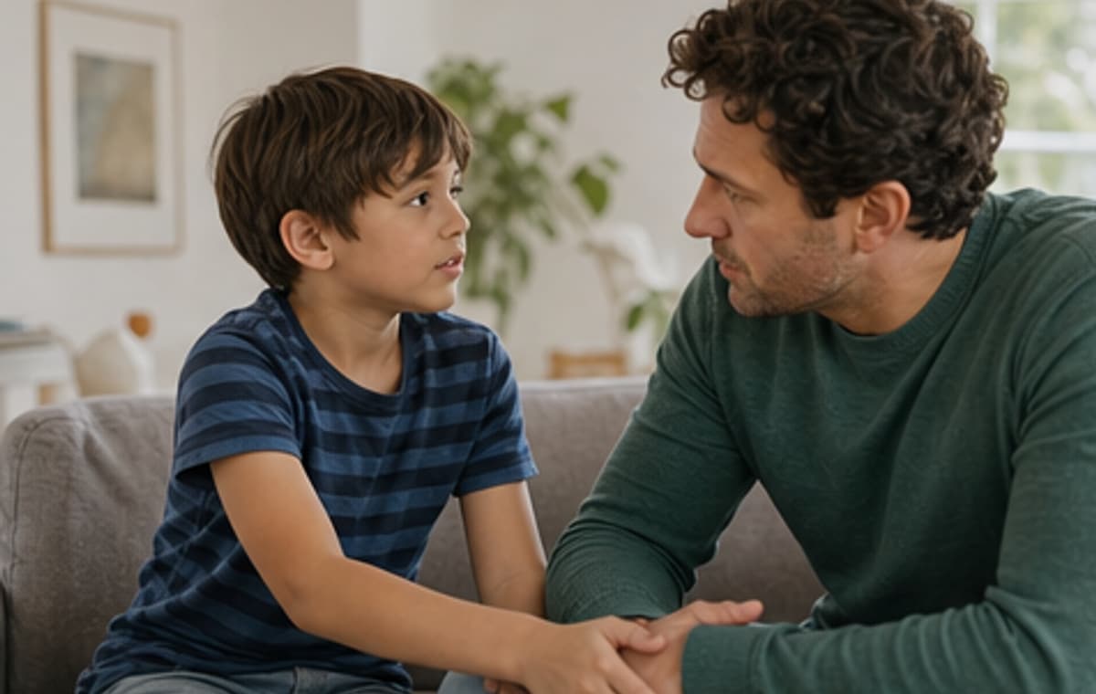 Photorealistic parenting scene for I've Heard This Before