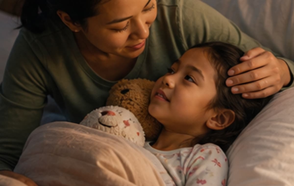 Photorealistic parenting scene for Give Presense Not Presents
